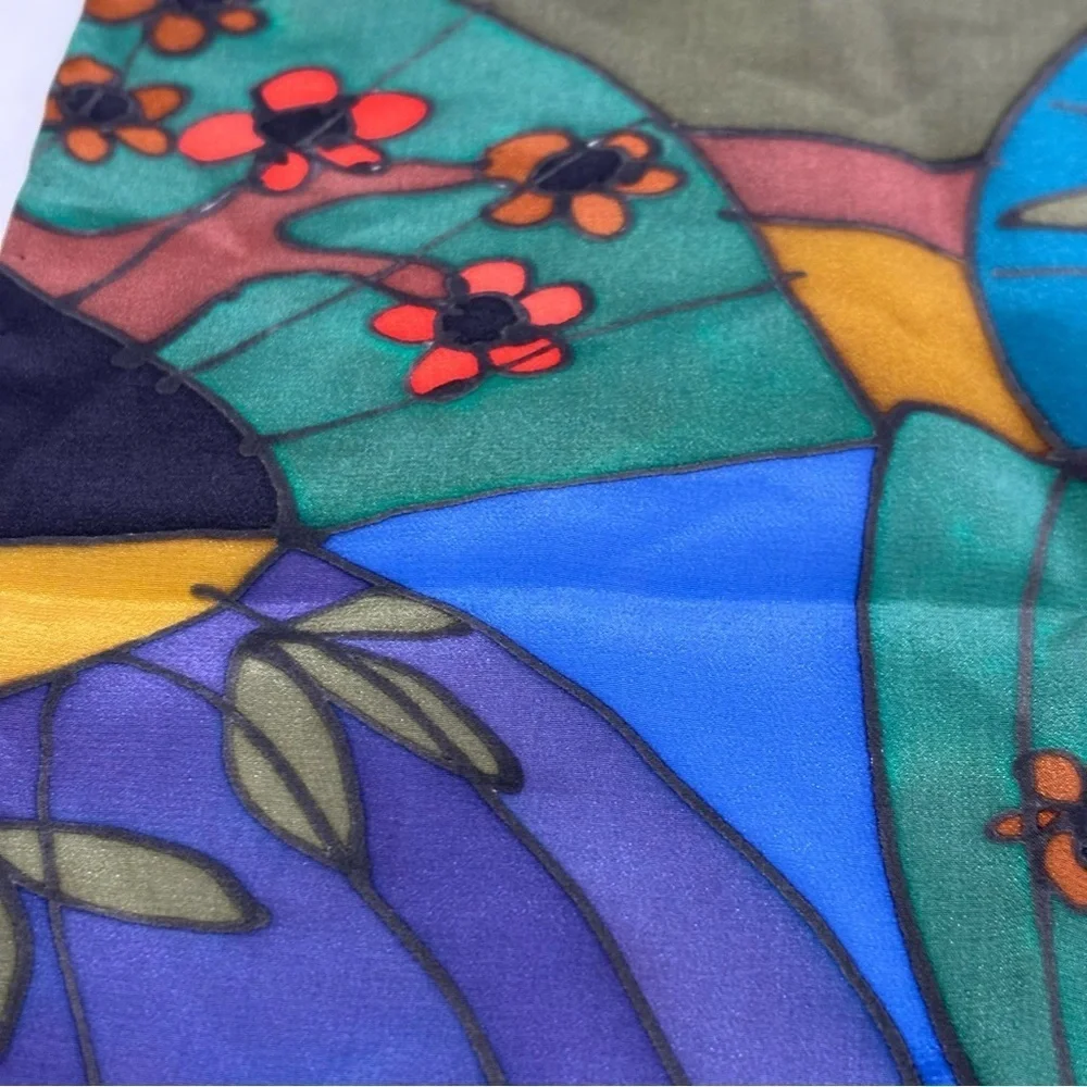 SILKSCAPES vintage silk multicolor silk scarf fish floral bamboo abstract USA